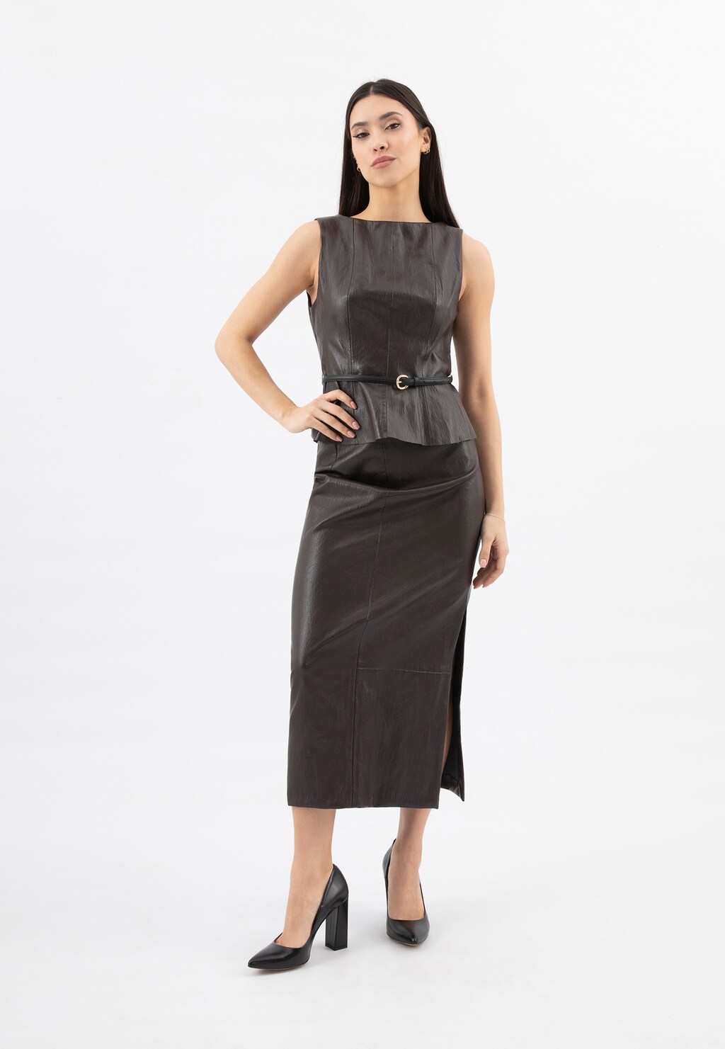 Czarne czółenka damskie na wysokim słupku 35039-51 Widok 9