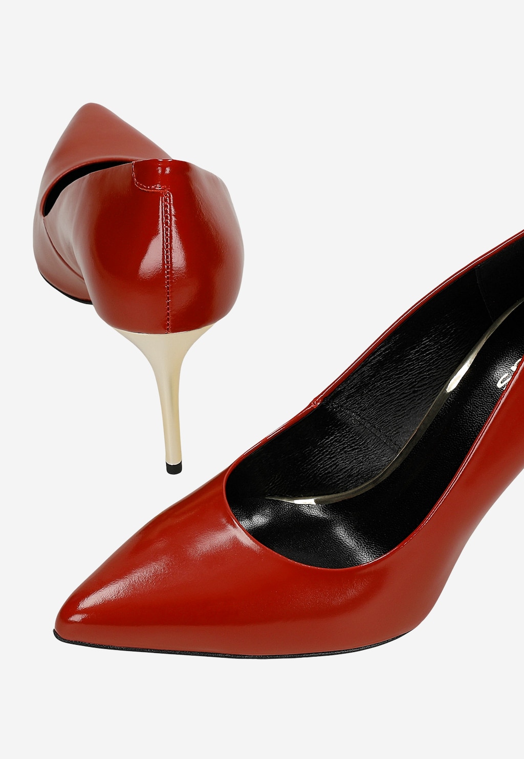 Czerwone skórzane szpilki na złotym obcasie 35178-55 Widok 7