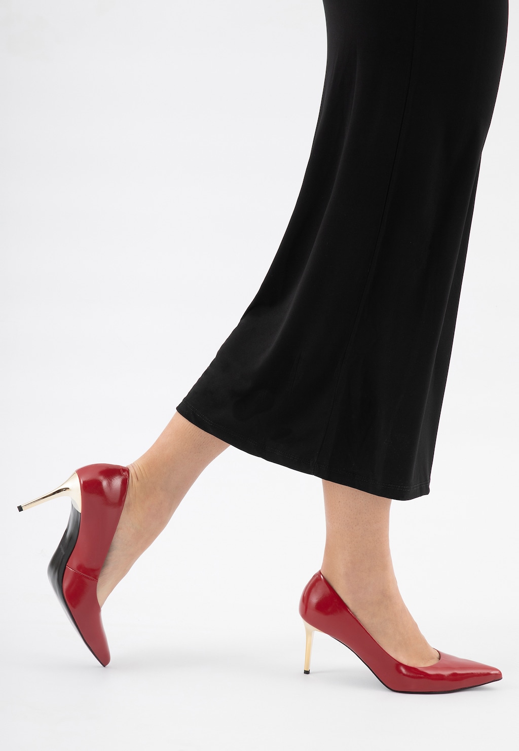 Czerwone skórzane szpilki na złotym obcasie 35178-55 Widok 8