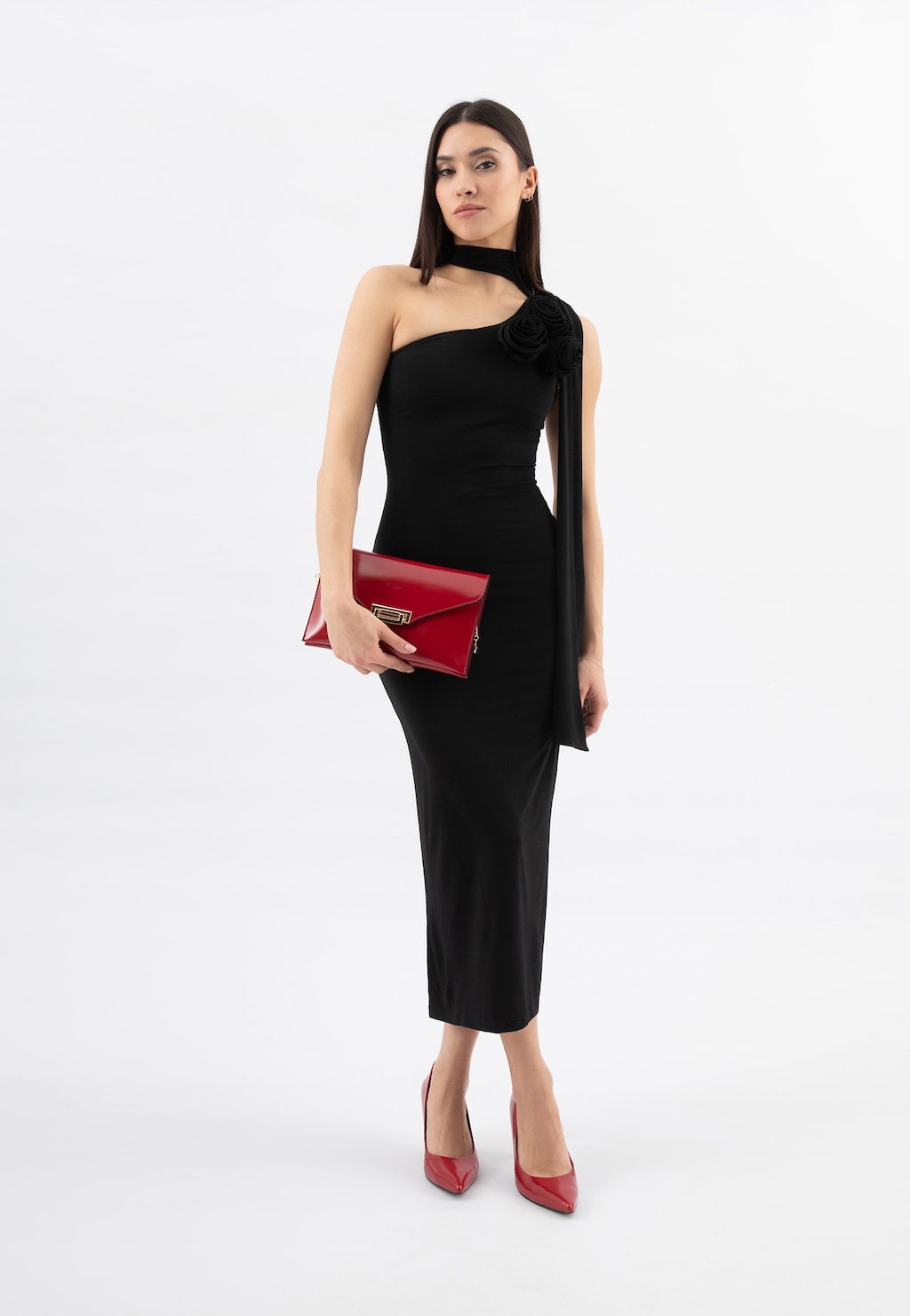 Czerwone skórzane szpilki na złotym obcasie 35178-55 Widok 9