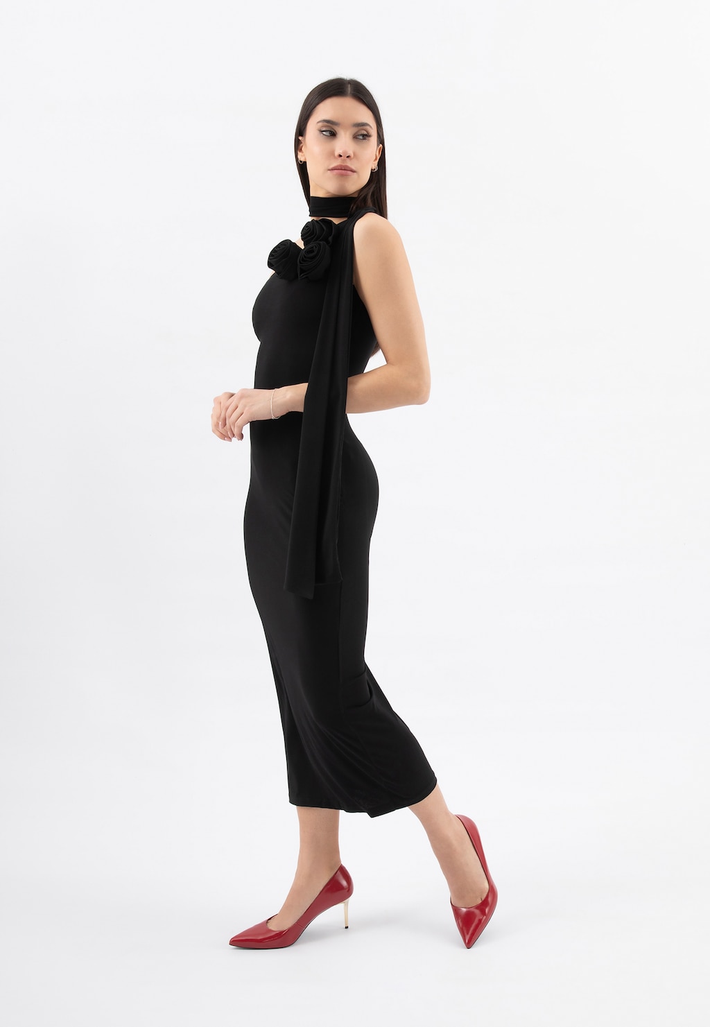 Czerwone skórzane szpilki na złotym obcasie 35178-55 Widok 10