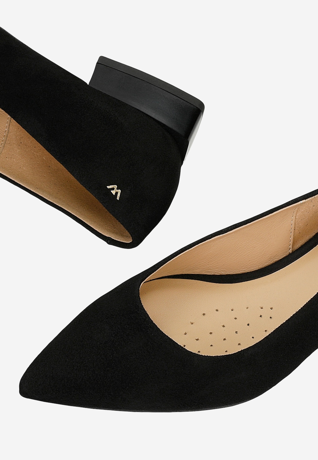 Čierne semišové balerínky na podpätku 44070-61 Widok 7