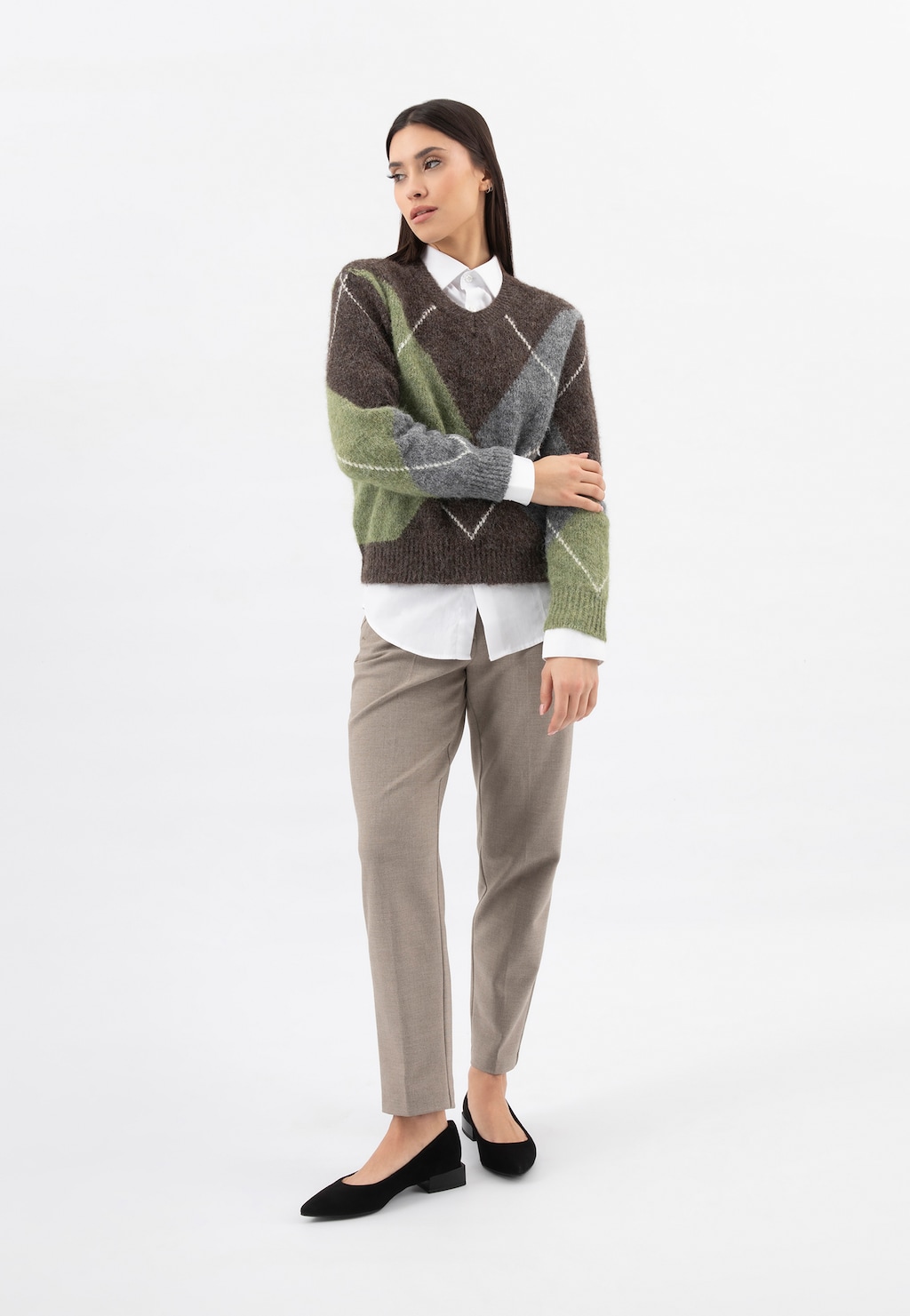 Čierne semišové balerínky na podpätku 44070-61 Widok 1