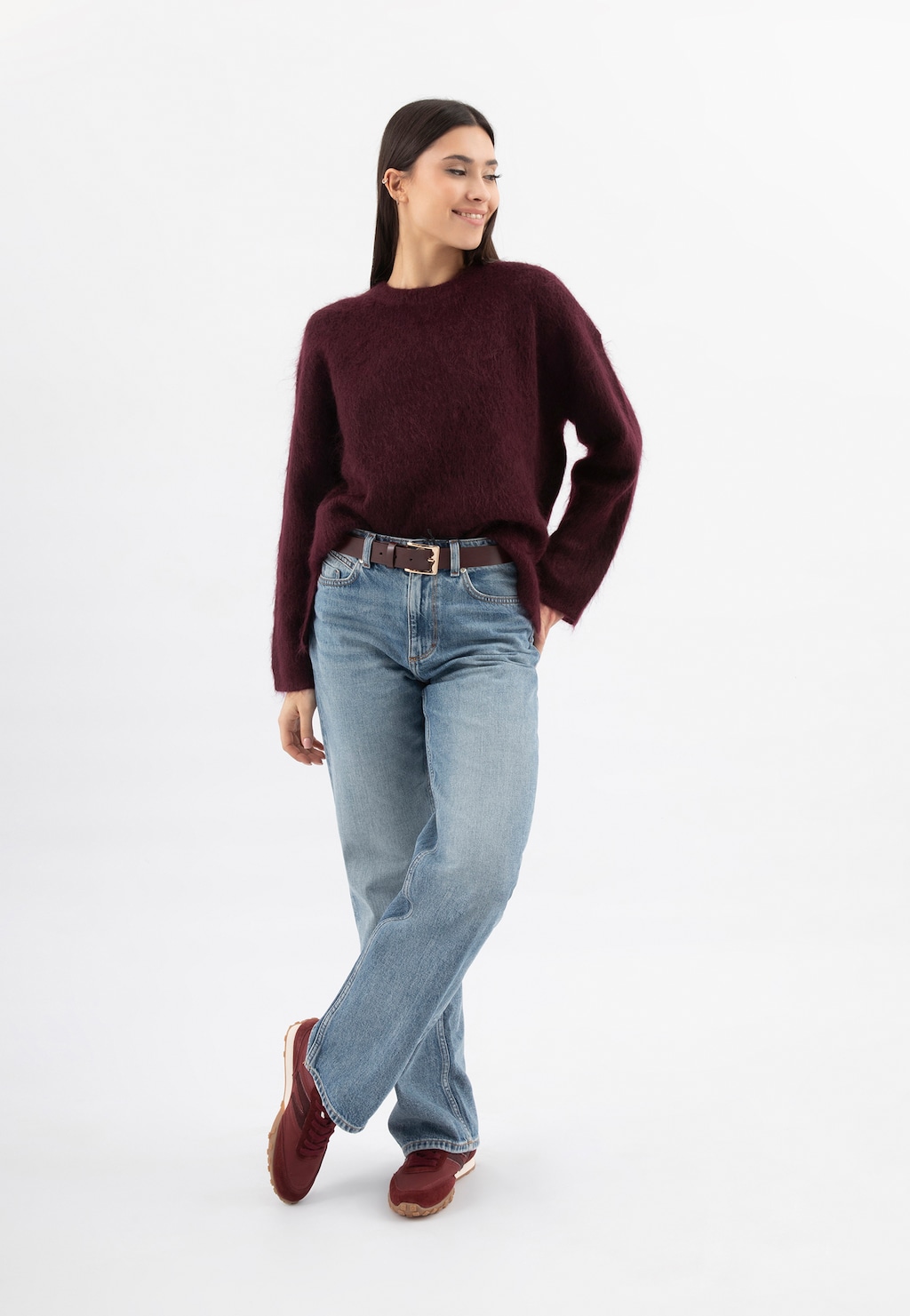 Bordové dámske tenisky z kombinovaných kôž 46374-85 Widok 10