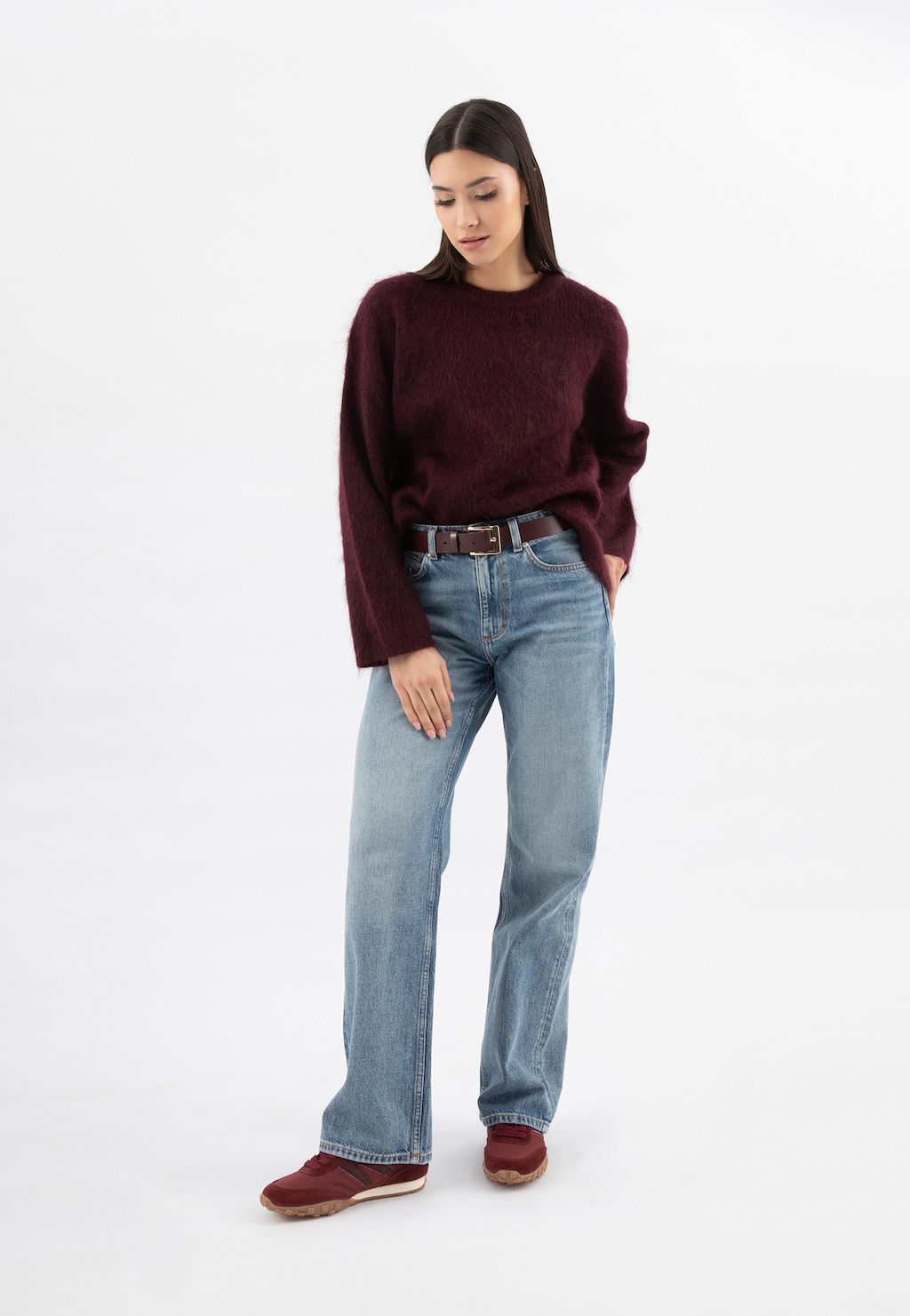 Bordové dámske tenisky z kombinovaných kôž 46374-85 Widok 1