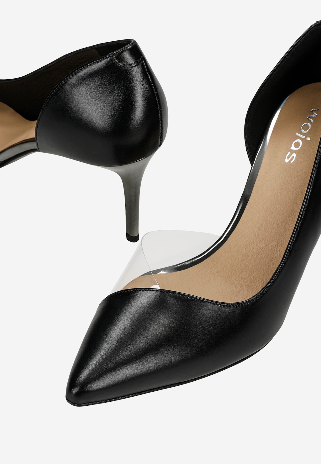 Čierne dámske lodičky na ihlovom podpätku s priehľadnou vložkou 35179-81 Widok 7