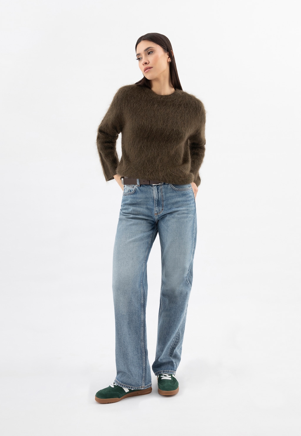 Zelené dámské tenisky z velurové useně 46375-77 Widok 1