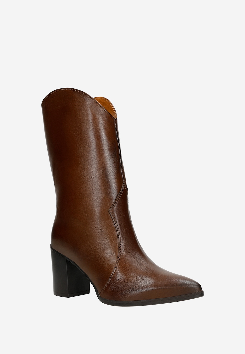 Brązowe skórzane kowbojki damskie na obcasie 55317-52 Widok 3