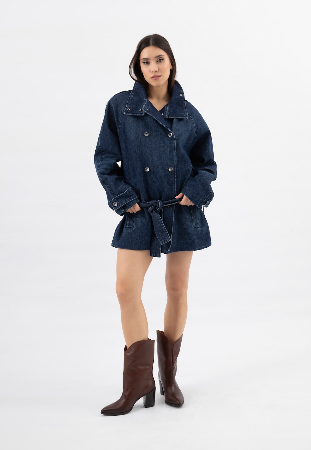 Brązowe skórzane kowbojki damskie na obcasie 55317-52 Widok 8