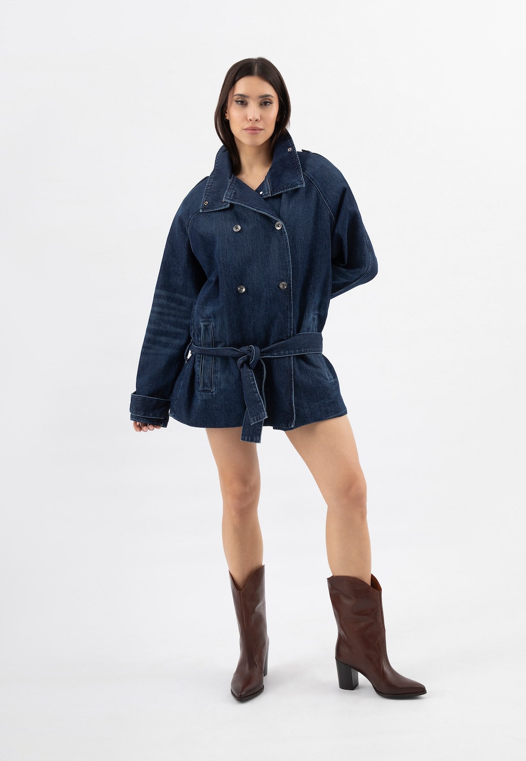 Brązowe skórzane kowbojki damskie na obcasie 55317-52 Widok 1