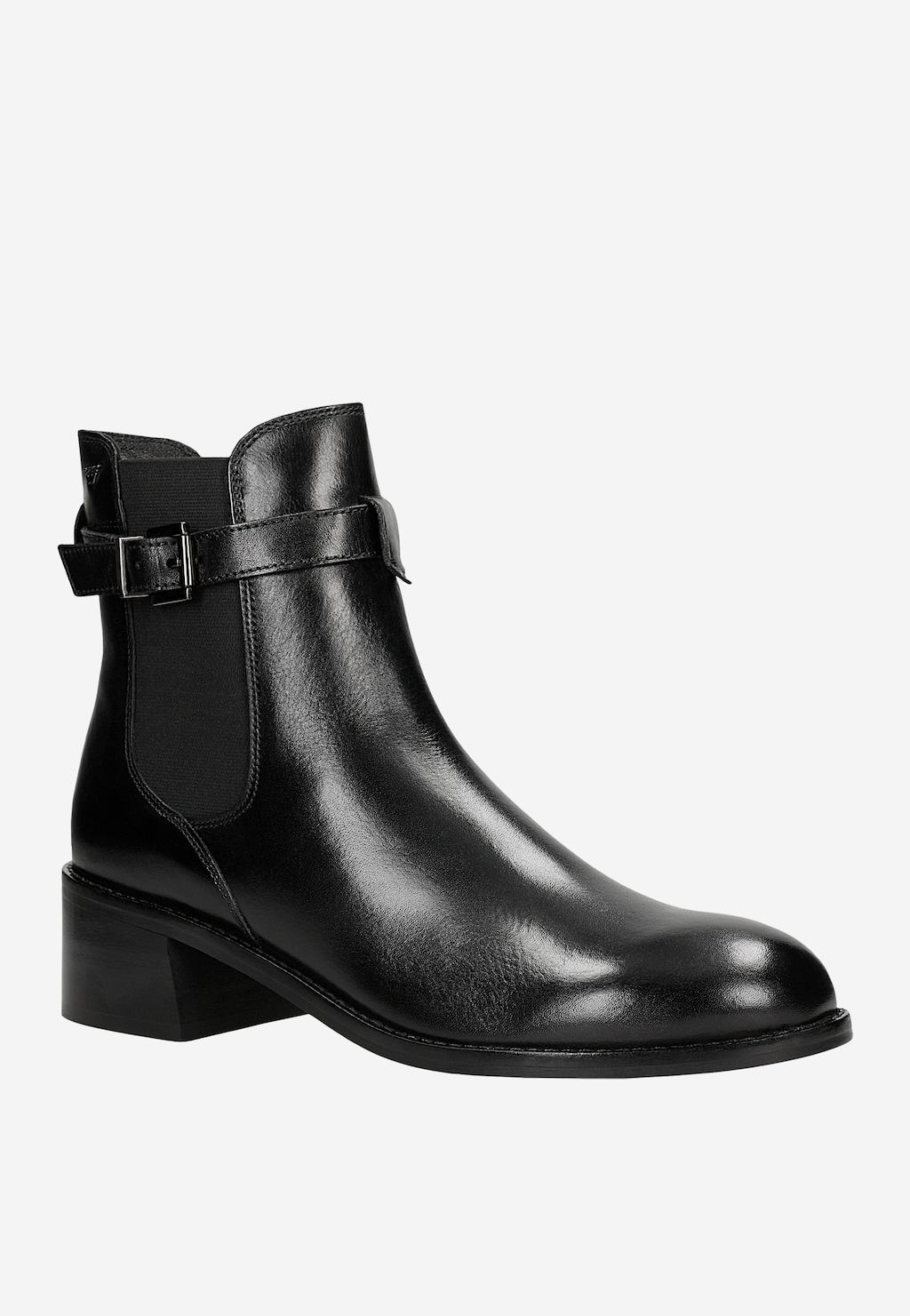 Czarne skórzane botki damskie na szerokim obcasie 55355-51 Widok 3