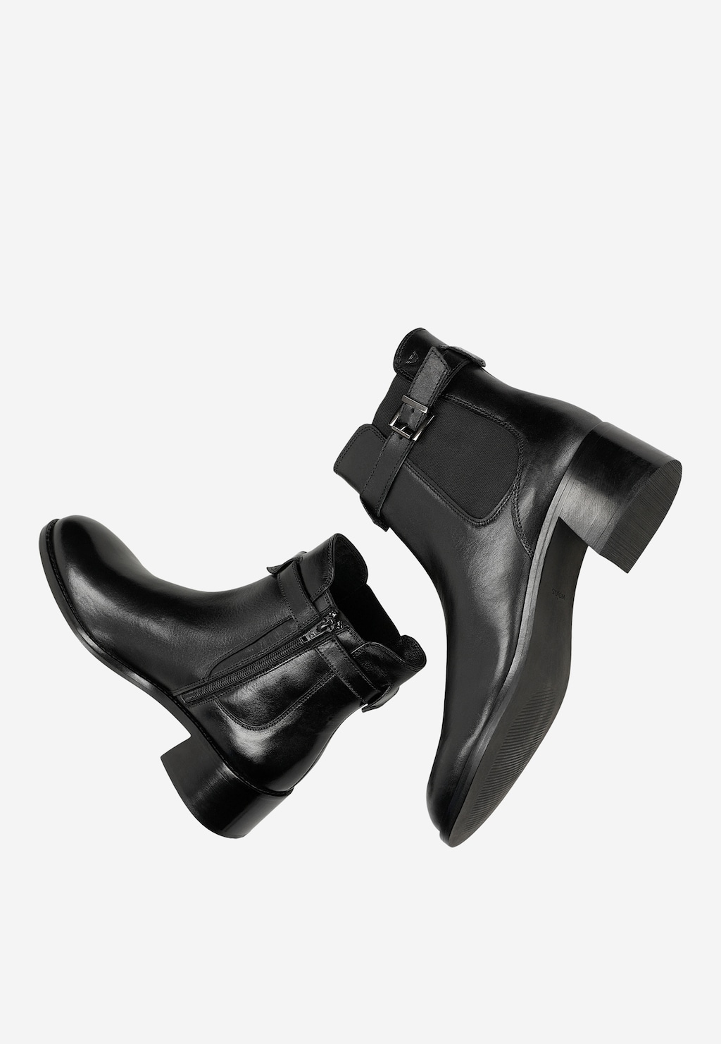 Čierne kožené dámske kotníčkové na širokom podpätku 55355-51 Widok 7