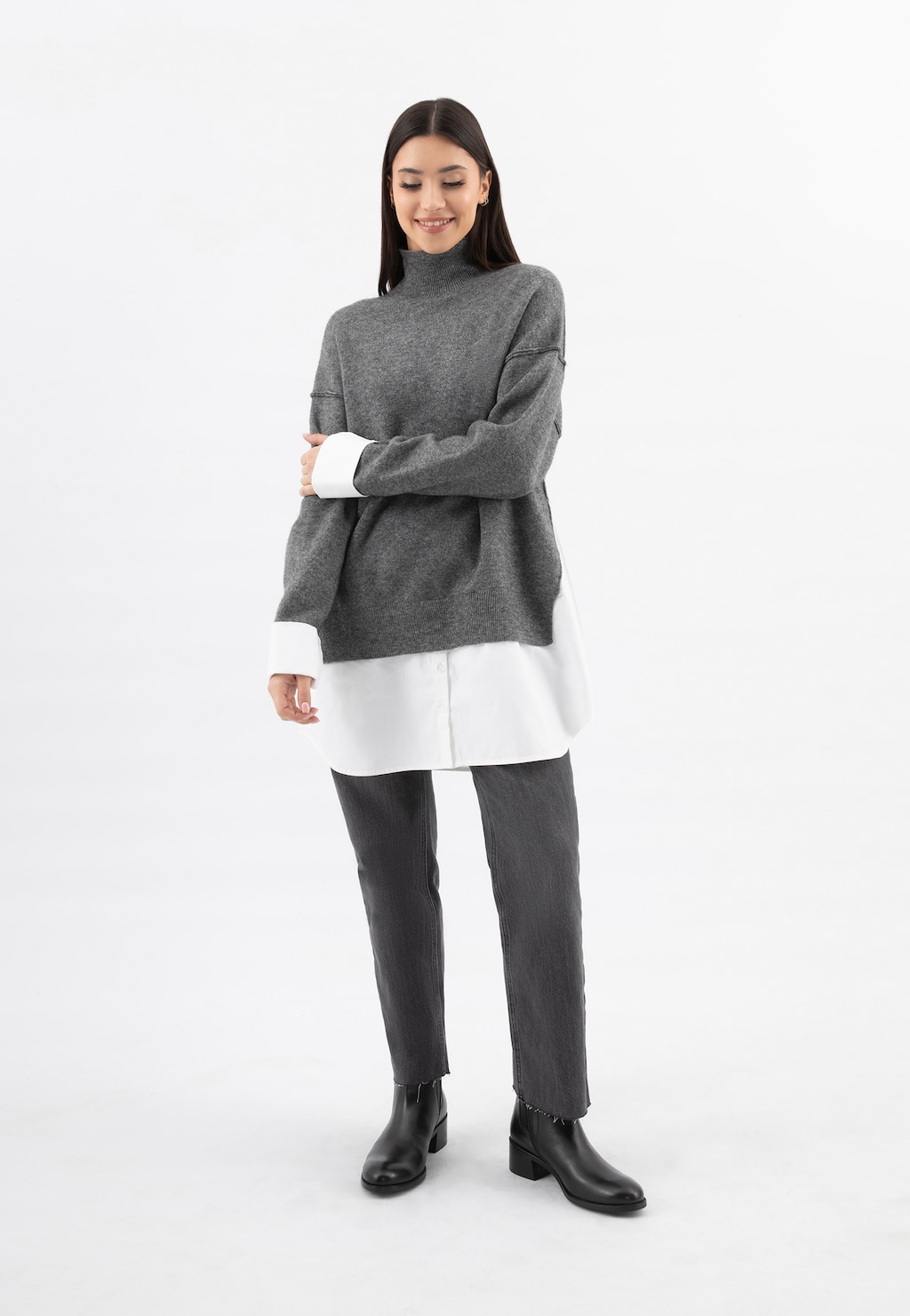 Čierne kožené dámske kotníčkové na širokom podpätku 55355-51 Widok 10