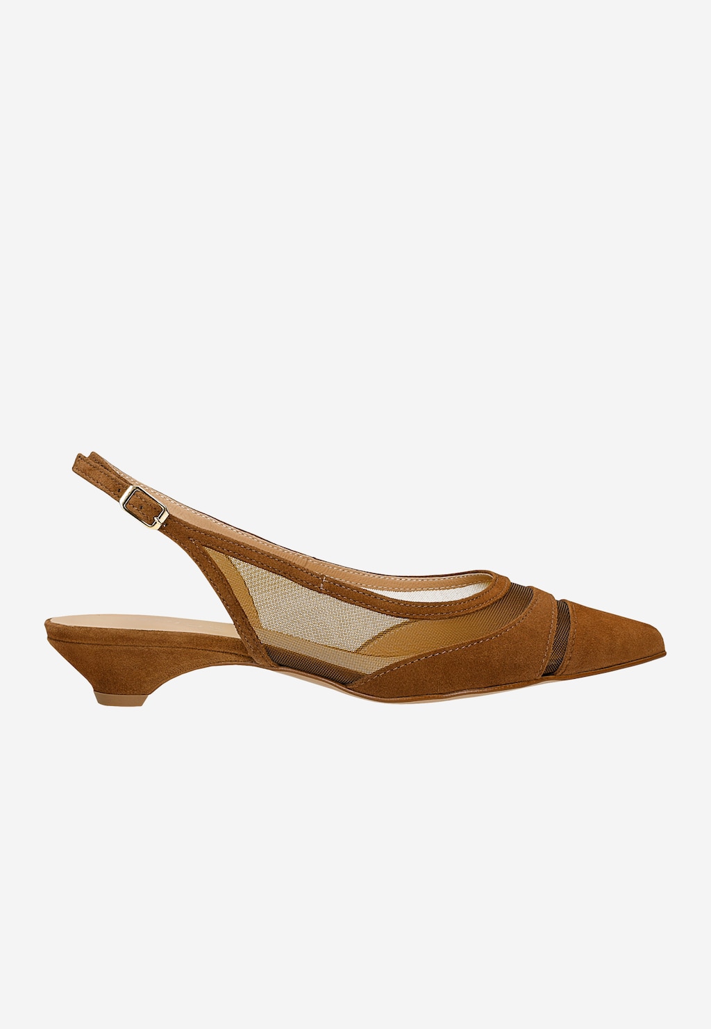 Brązowe siateczkowe baleriny damskie z odkrytą piętą 44077-83 Widok 1