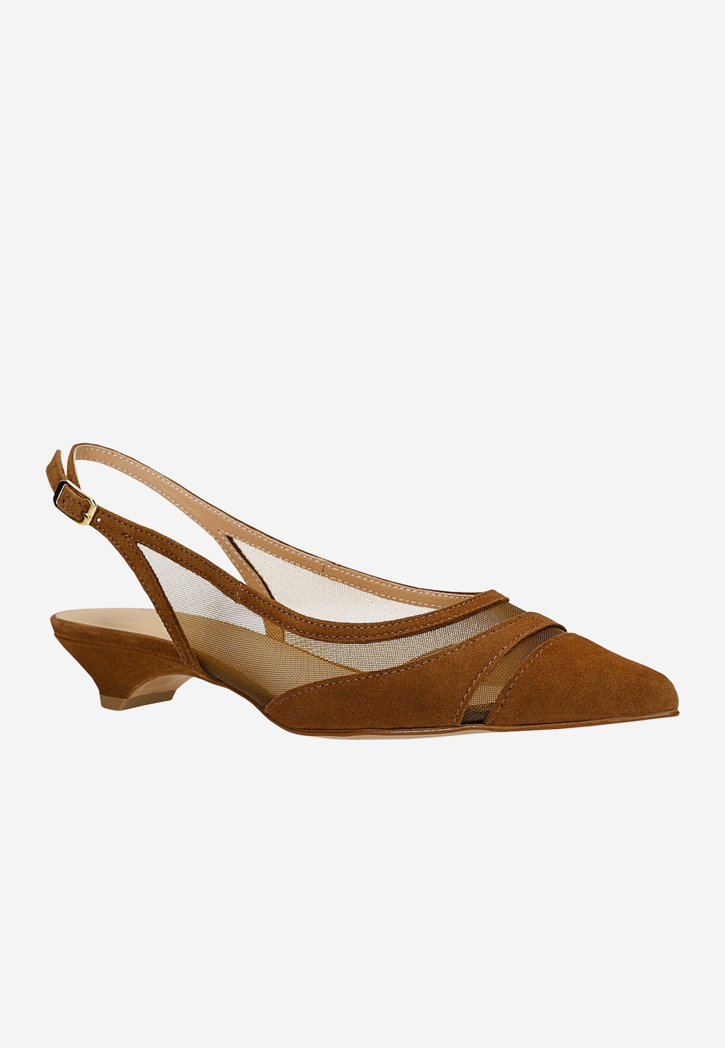 Brązowe siateczkowe baleriny damskie z odkrytą piętą 44077-83 Widok 2