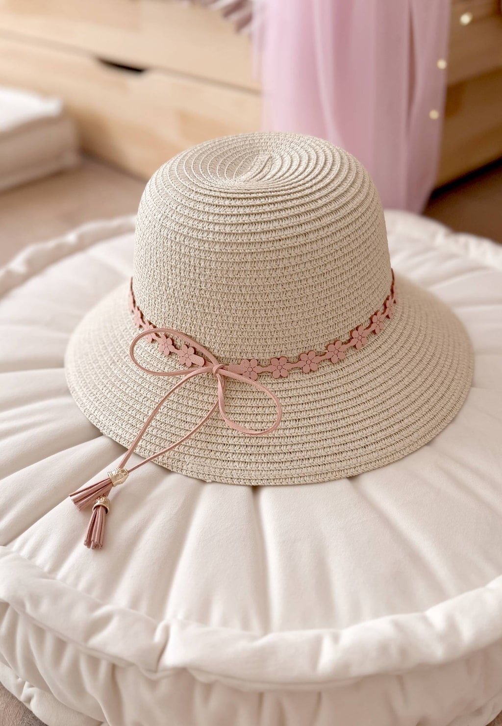 Pletený klobúk s ozdobným kvetovým detailom BARTEK 85606-14 Widok 7