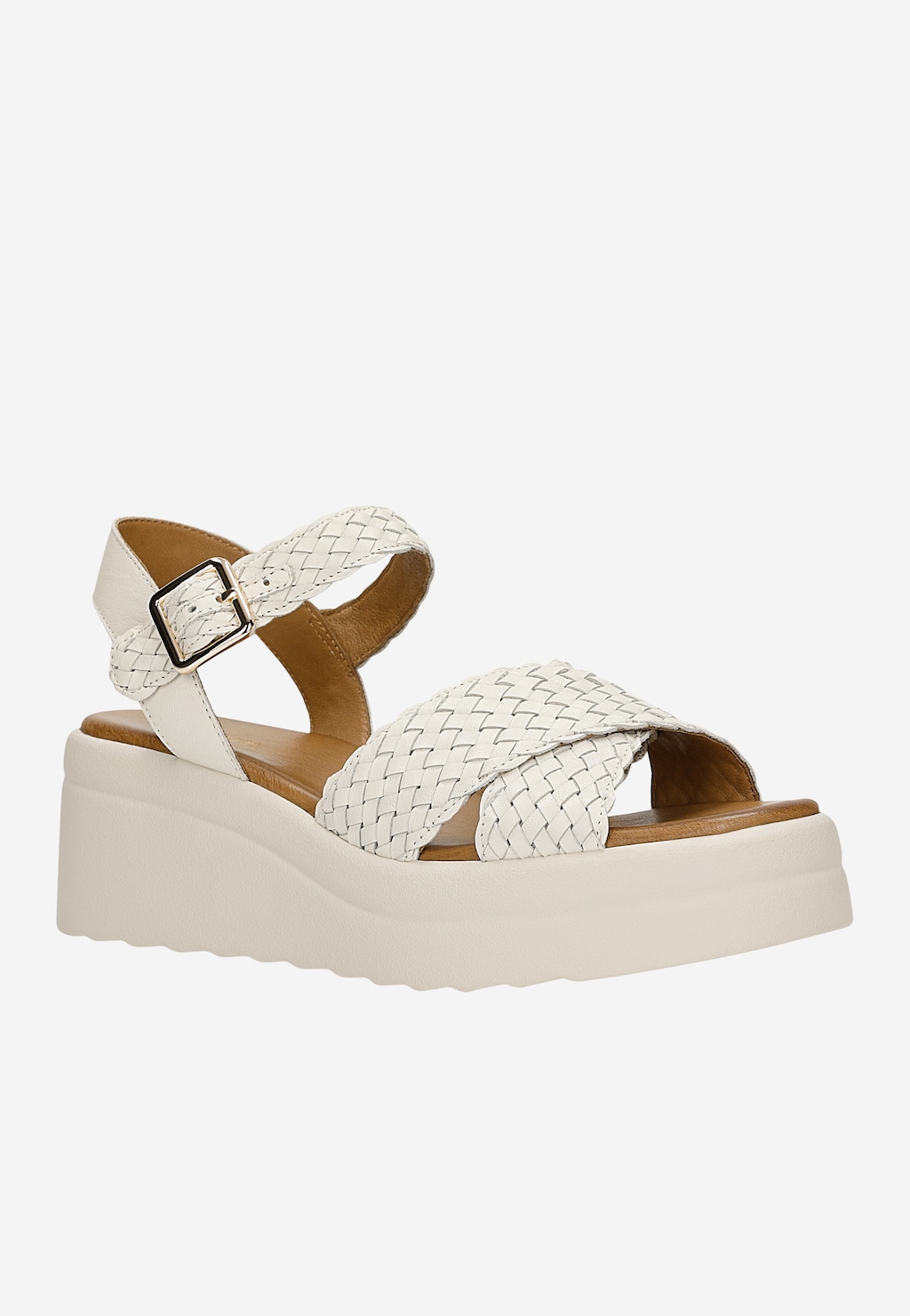 Beżowe plecione sandały damskie na koturnie 76268-54 Widok 2