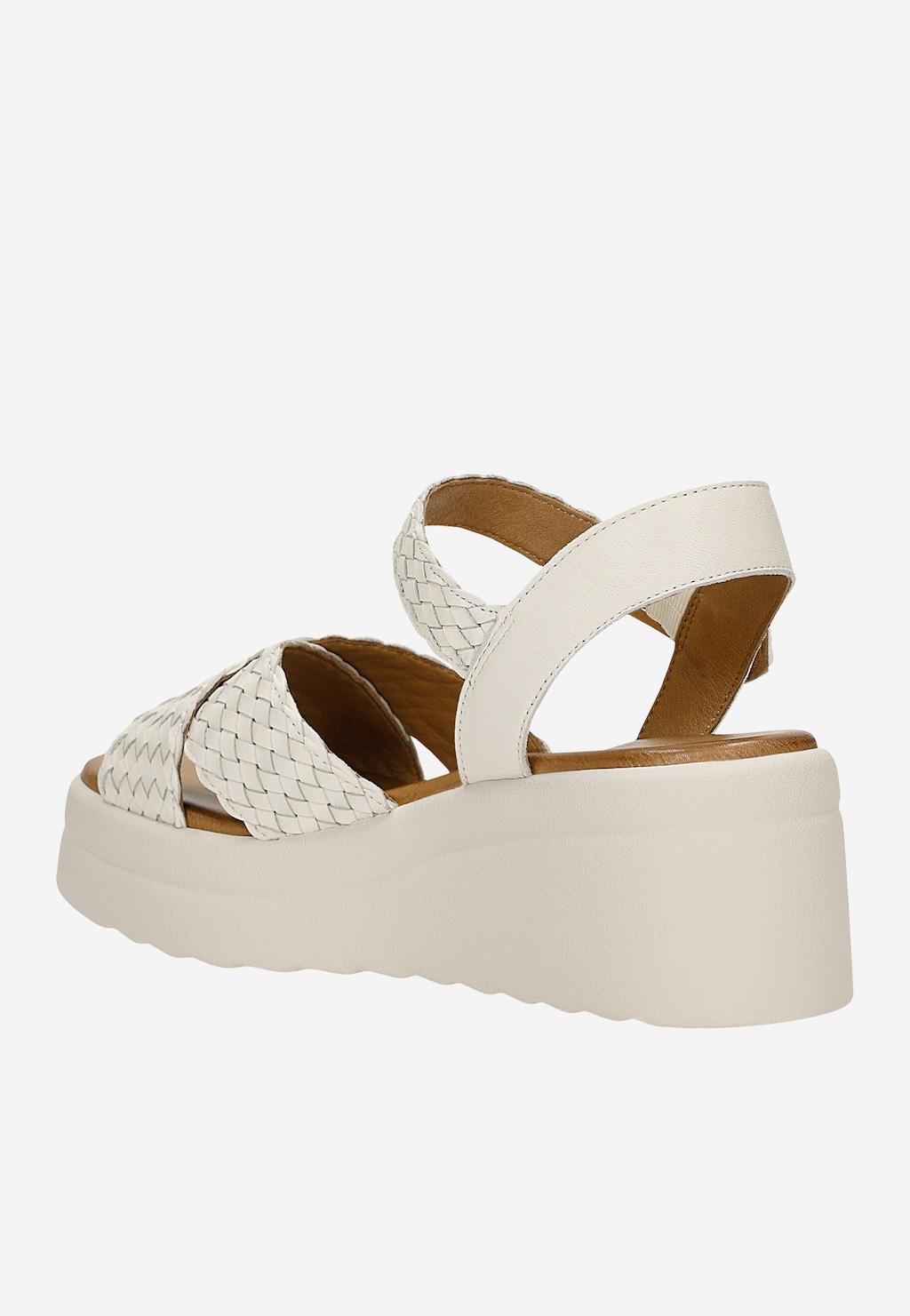 Beżowe plecione sandały damskie na koturnie 76268-54 Widok 3