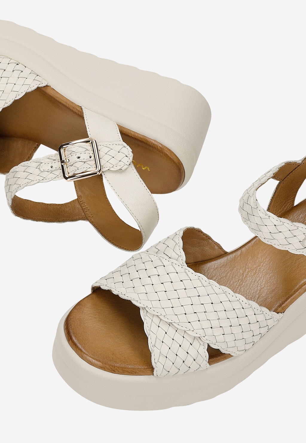 Beżowe plecione sandały damskie na koturnie 76268-54 Widok 6