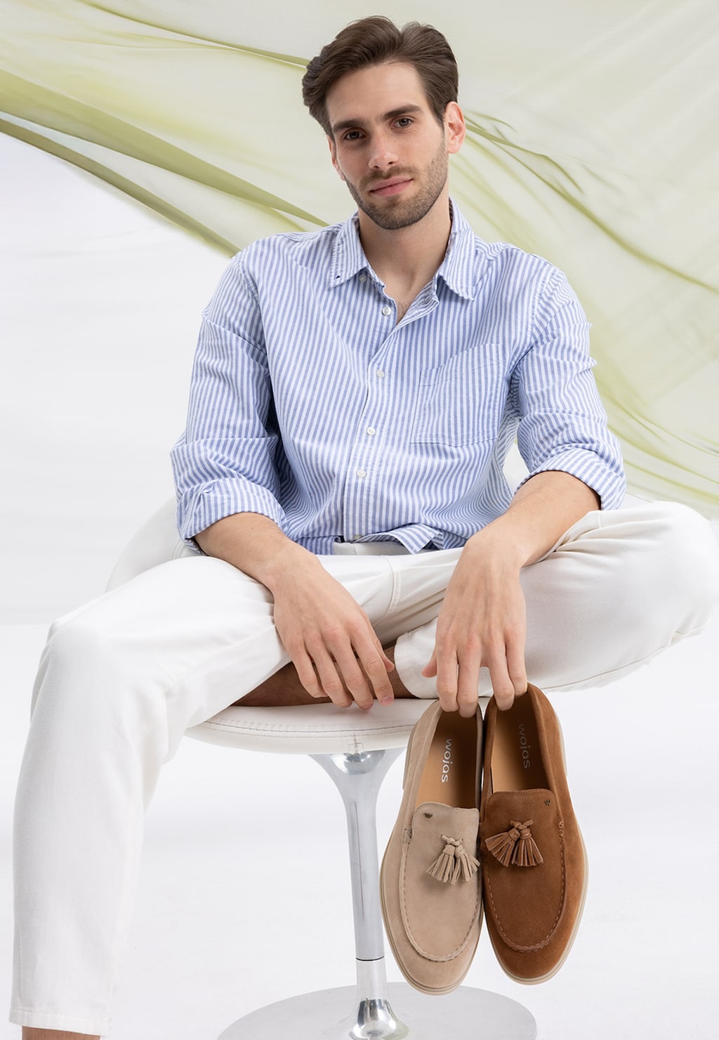 Brązowe mokasyny męskie z frędzlami 10310-63 Widok 1