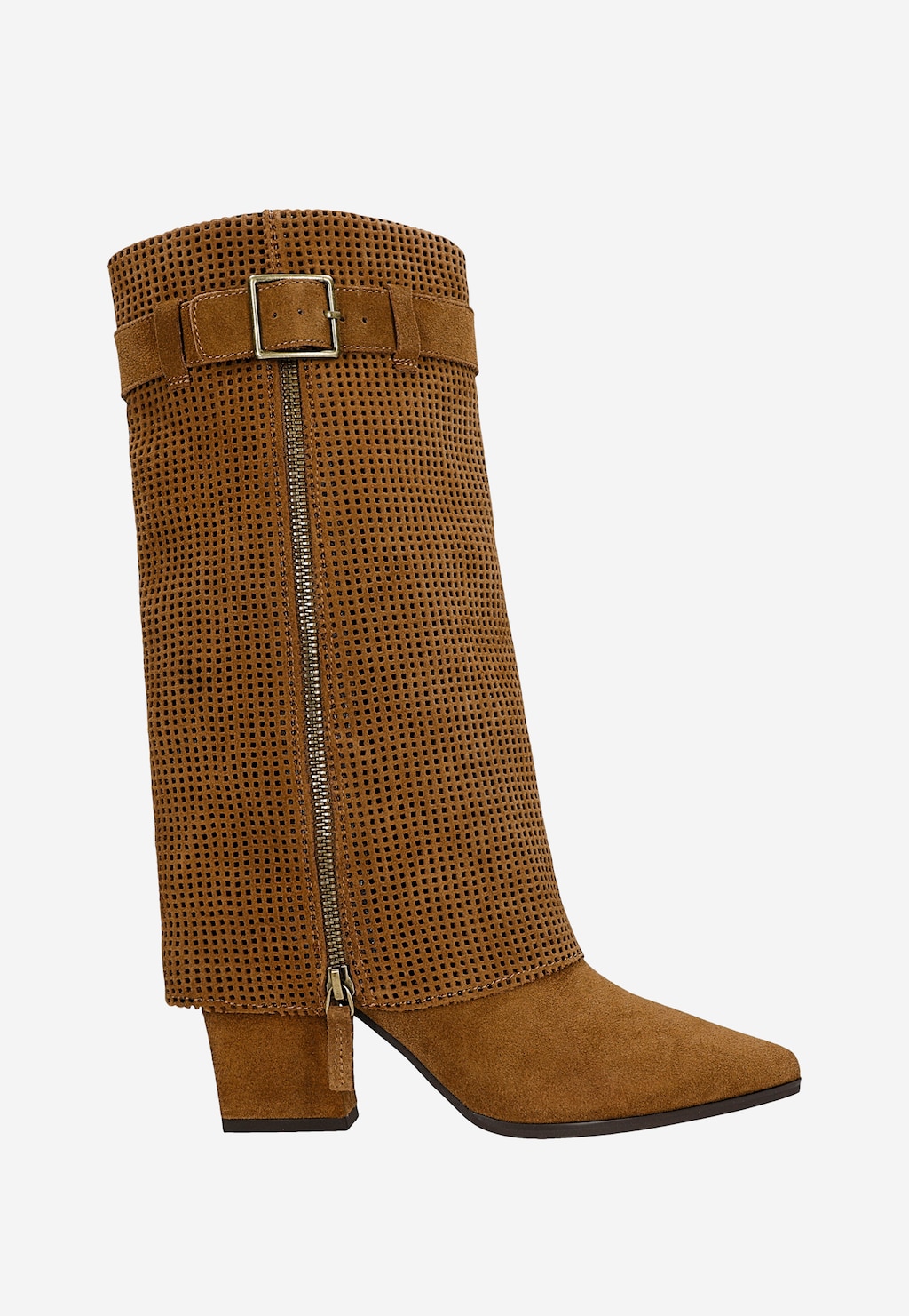 Brązowe kozaki damskie z ażurową cholewką 71153-63 Widok 2