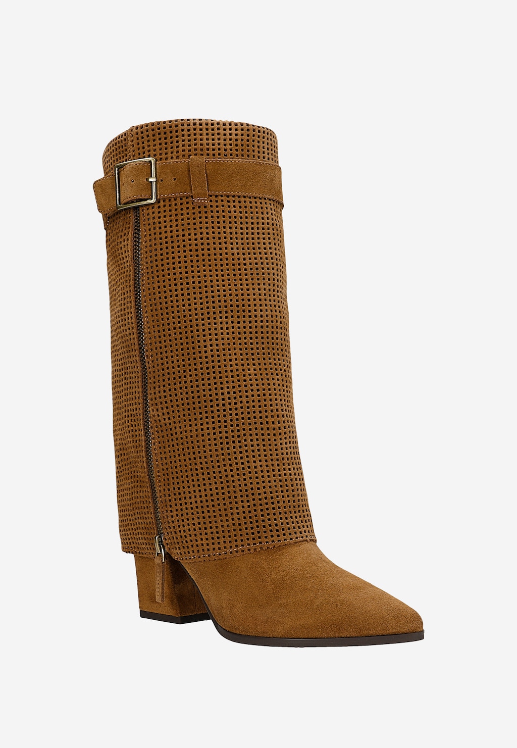 Brązowe kozaki damskie z ażurową cholewką 71153-63 Widok 3