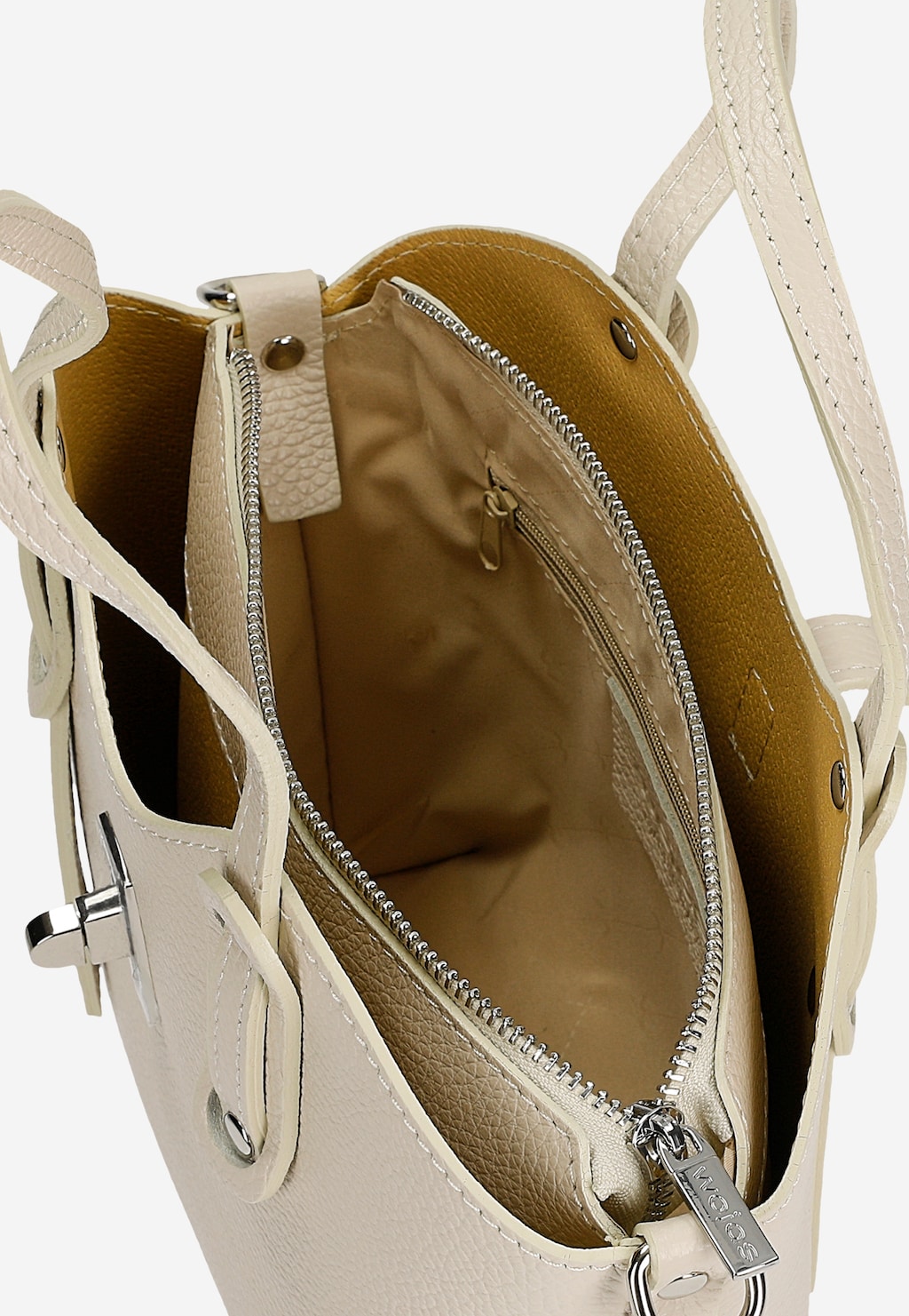 Beżowy skórzany kuferek damski z metalowym zapięciem 80485-54 Widok 6