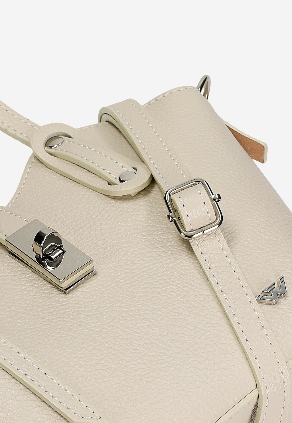 Beżowy skórzany kuferek damski z metalowym zapięciem 80485-54 Widok 8