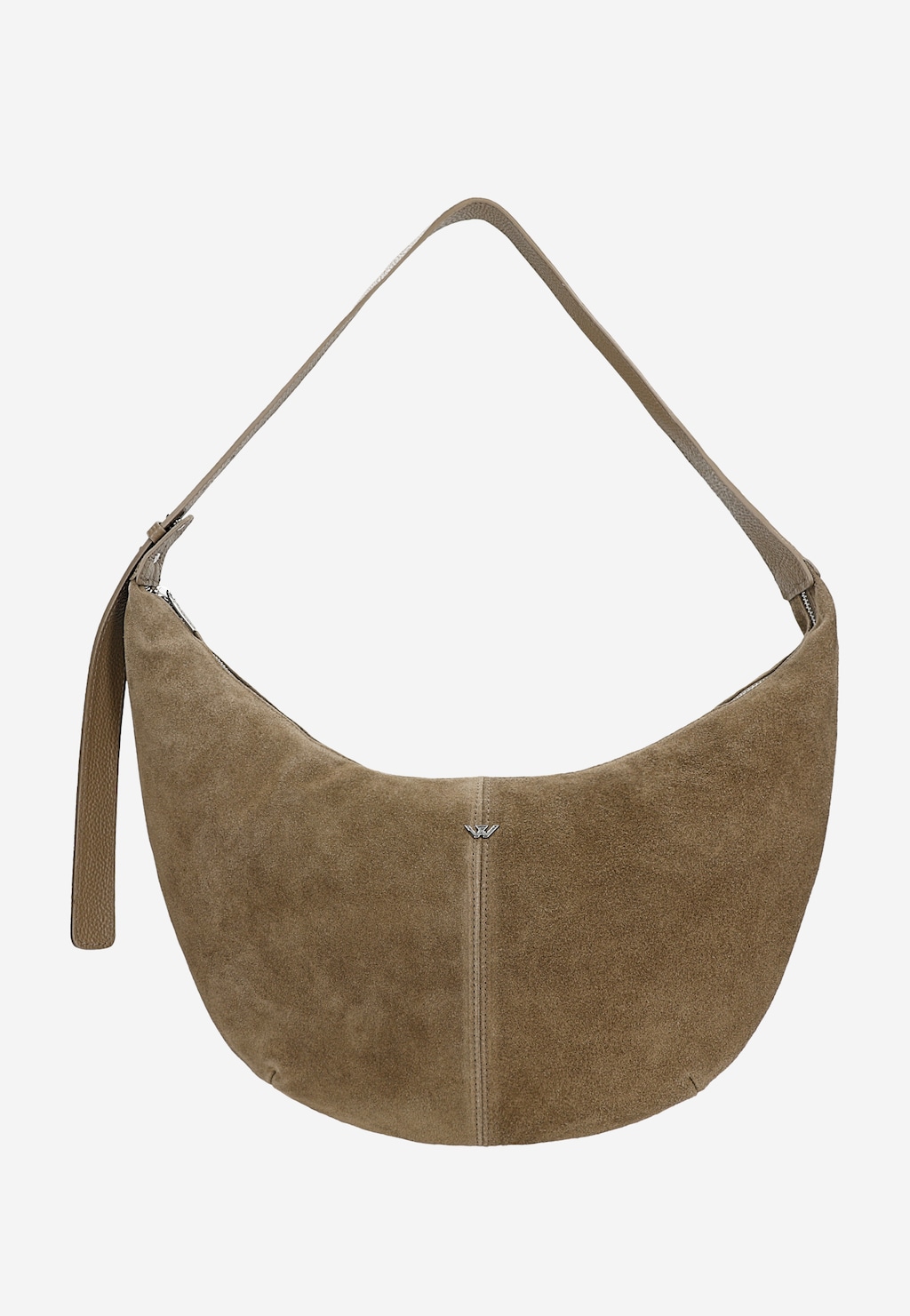 Mała ciemnobeżowa torebka z dwoiny welurowej i skóry licowej 8047474 Widok 1