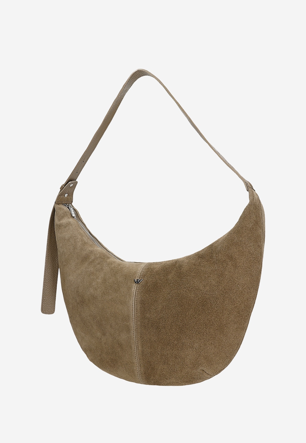 Mała ciemnobeżowa torebka z dwoiny welurowej i skóry licowej 8047474 Widok 2