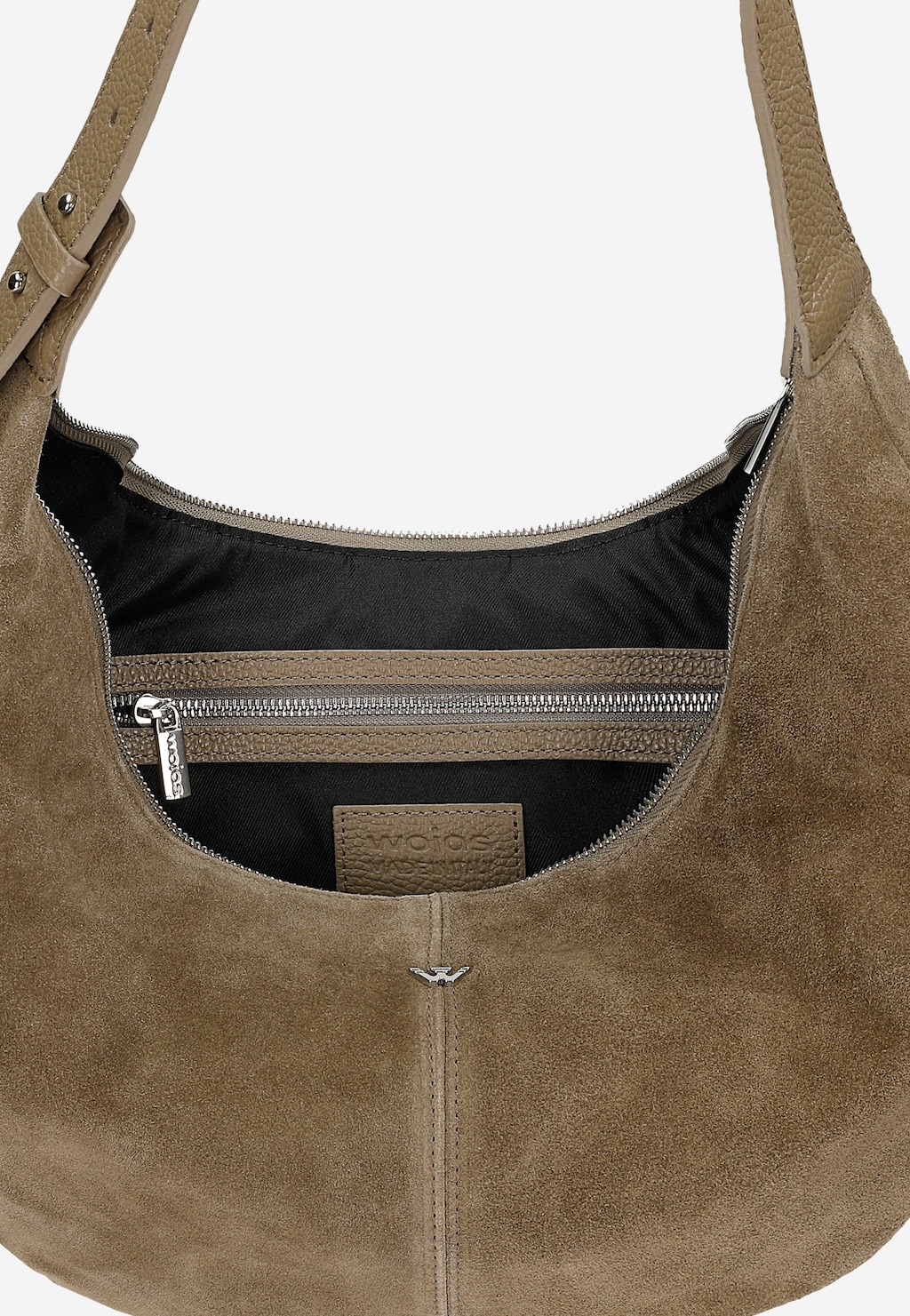 Mała ciemnobeżowa torebka z dwoiny welurowej i skóry licowej 8047474 Widok 4