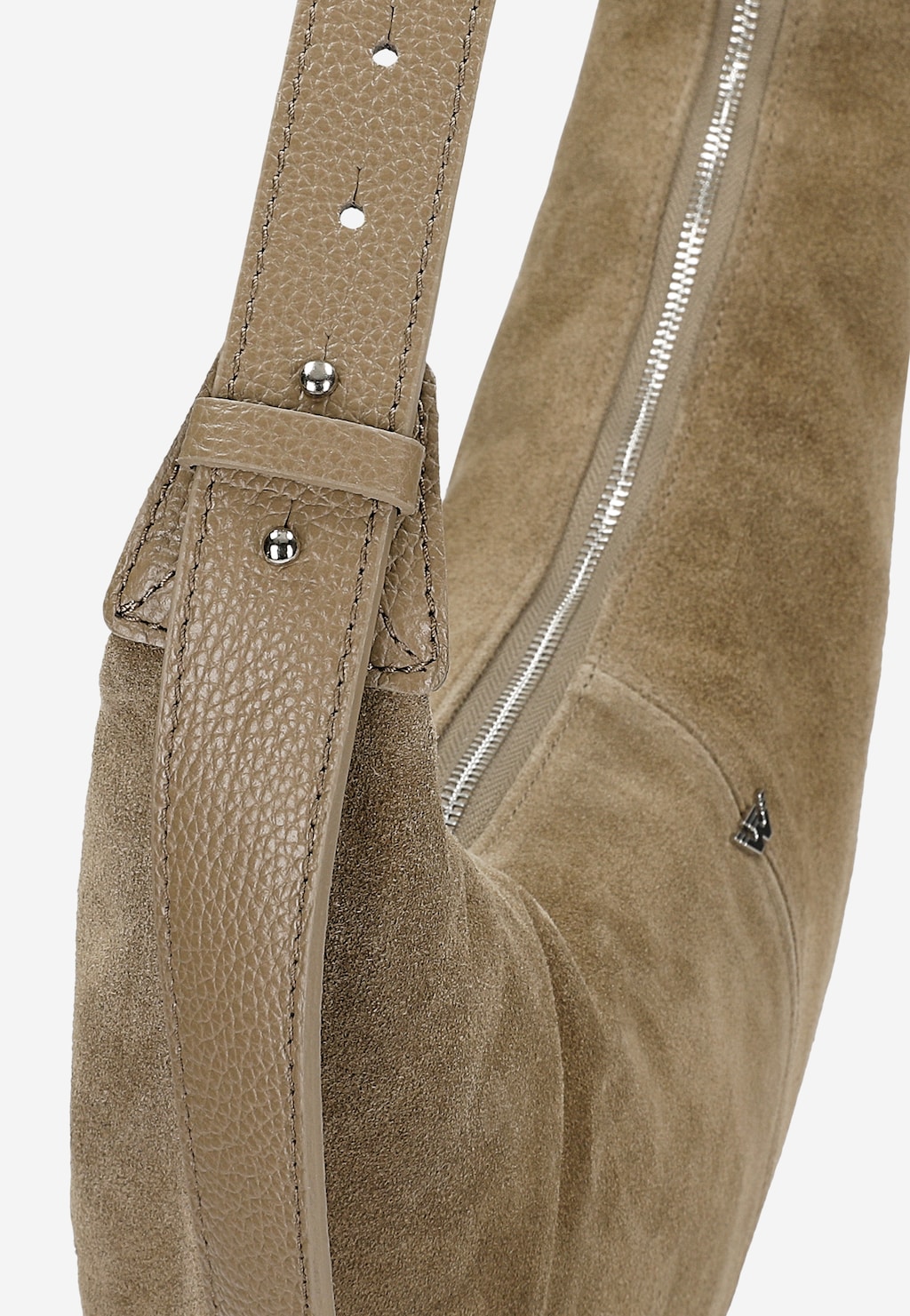 Mała ciemnobeżowa torebka z dwoiny welurowej i skóry licowej 8047474 Widok 6
