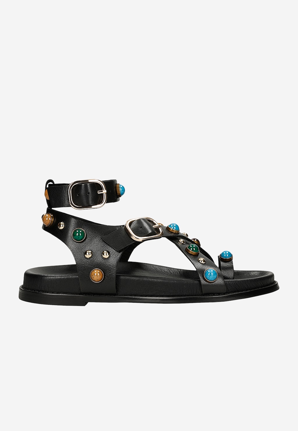 Czarne skórzane sandały z kolorowymi ozdobami 76261-51 Widok 1