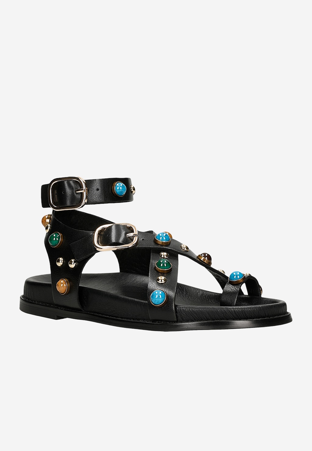 Czarne skórzane sandały z kolorowymi ozdobami 76261-51 Widok 2