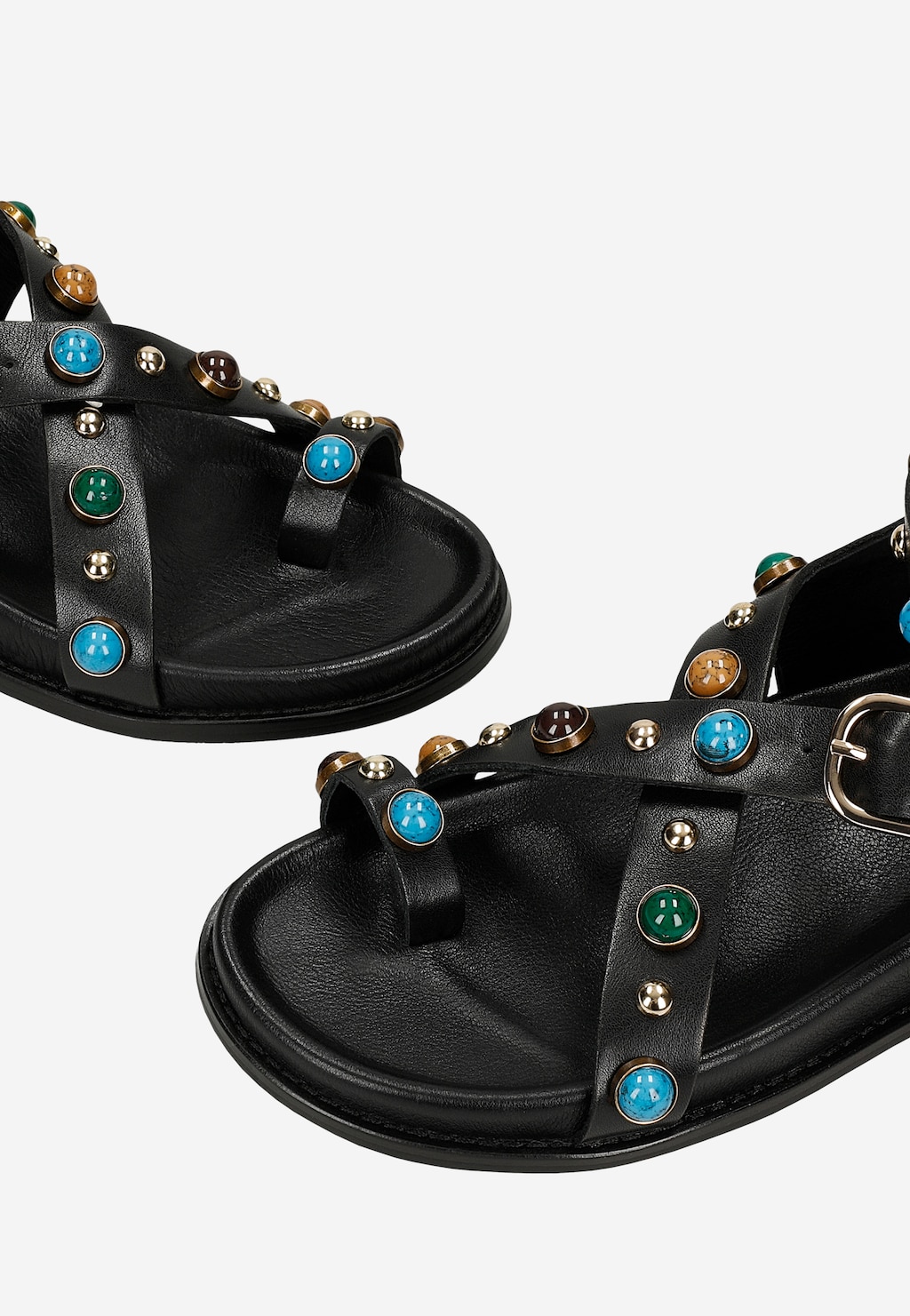 Czarne skórzane sandały z kolorowymi ozdobami 76261-51 Widok 6