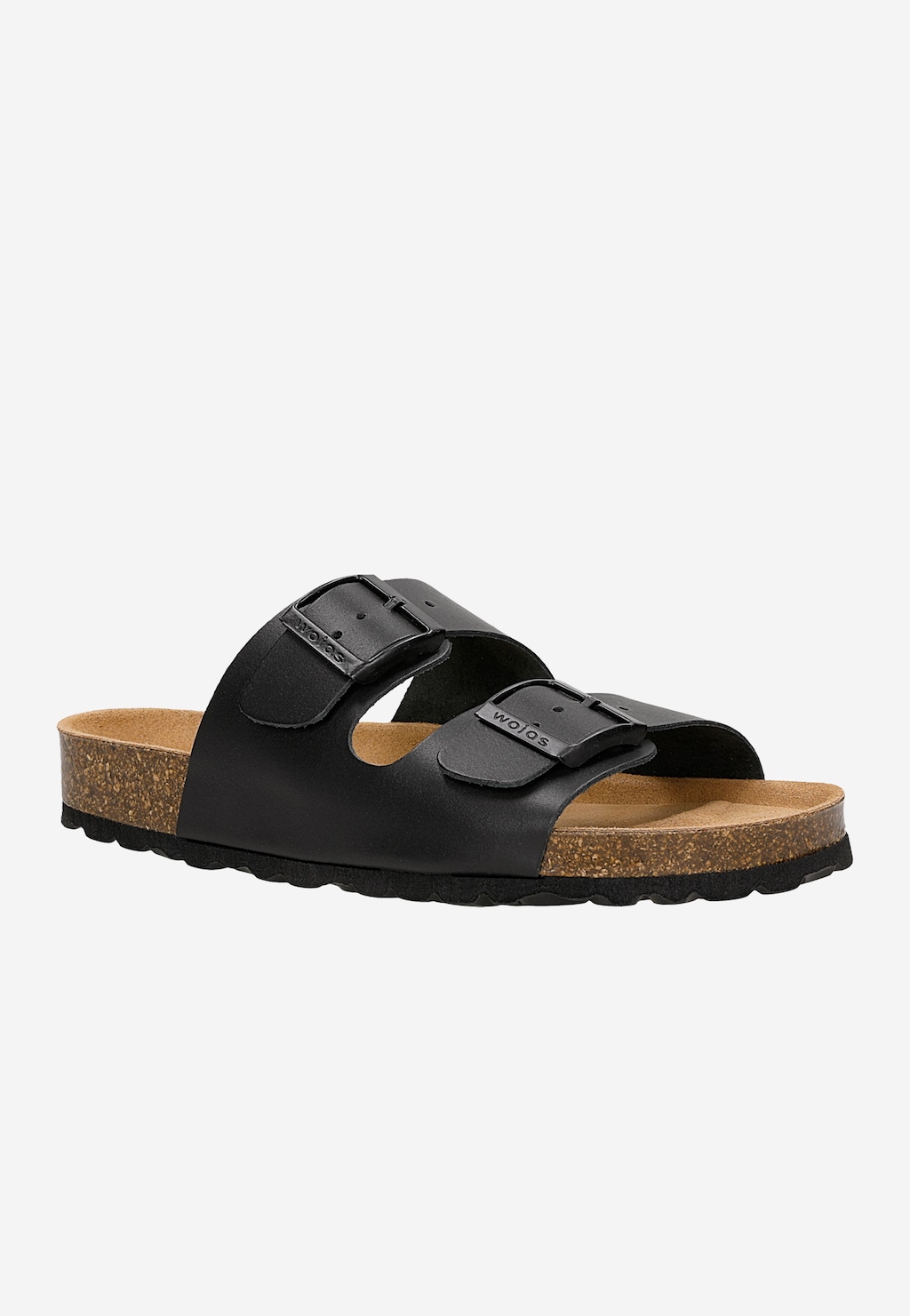 Czarne klapki damskie z klamrami i podeszwą korkową 74077-51 Widok 3