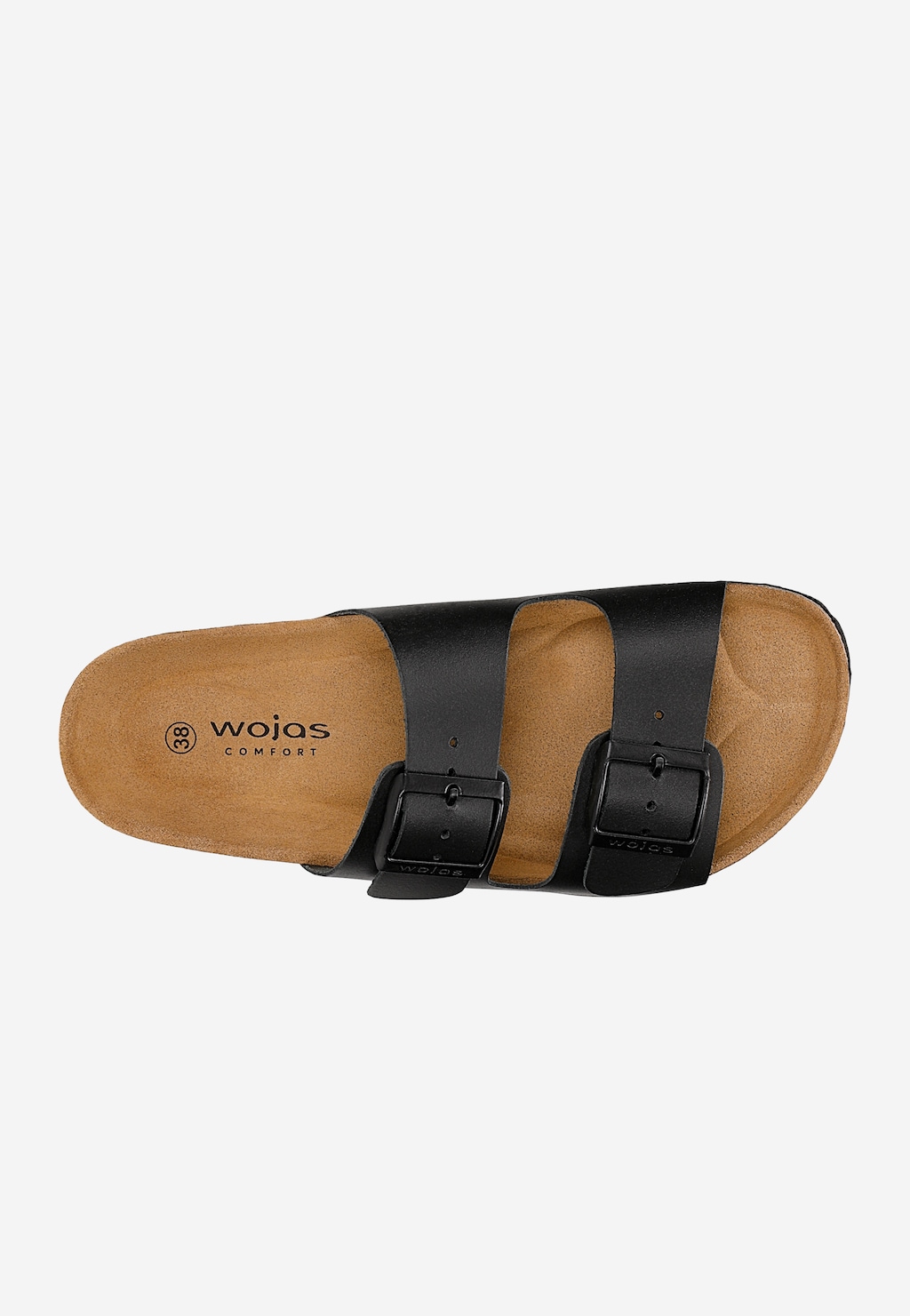 Czarne klapki damskie z klamrami i podeszwą korkową 74077-51 Widok 5