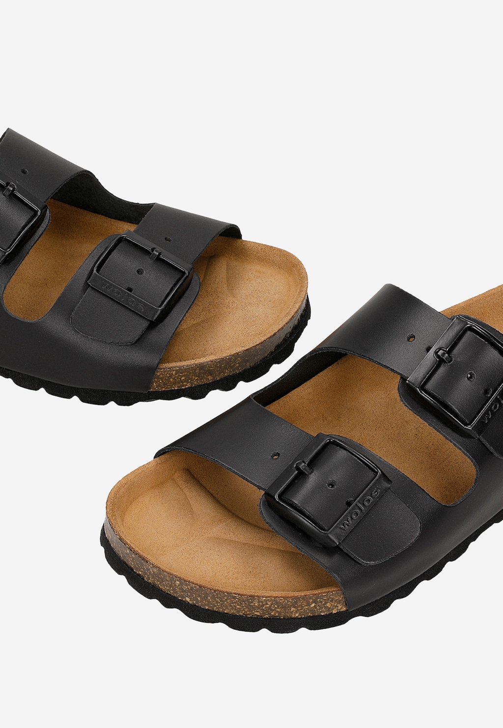 Czarne klapki damskie z klamrami i podeszwą korkową 74077-51 Widok 7