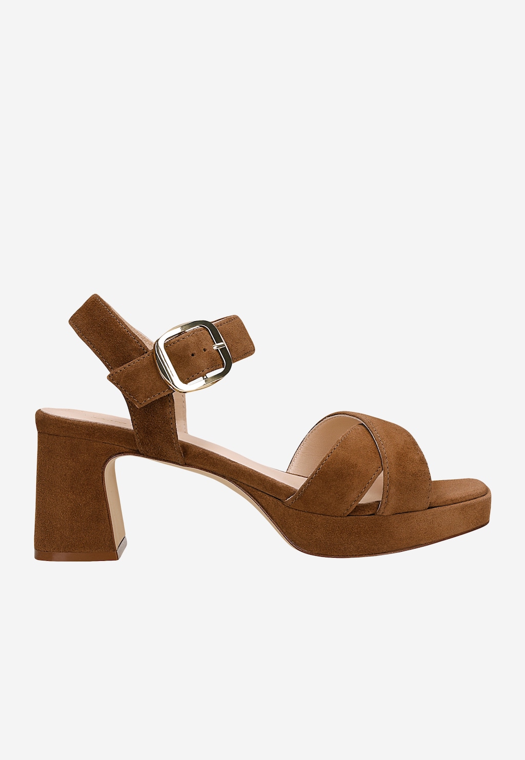Brązowe zamszowe sandały na szerokim słupku 76251-63 Widok 1