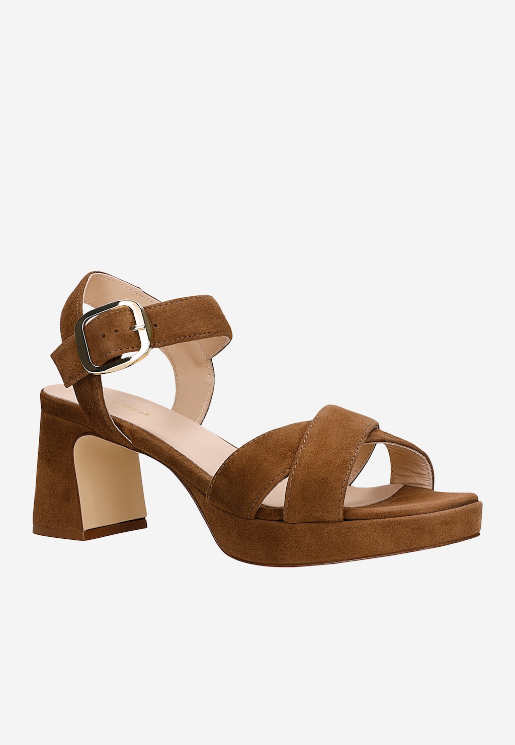 Brązowe zamszowe sandały na szerokim słupku 76251-63 Widok 2