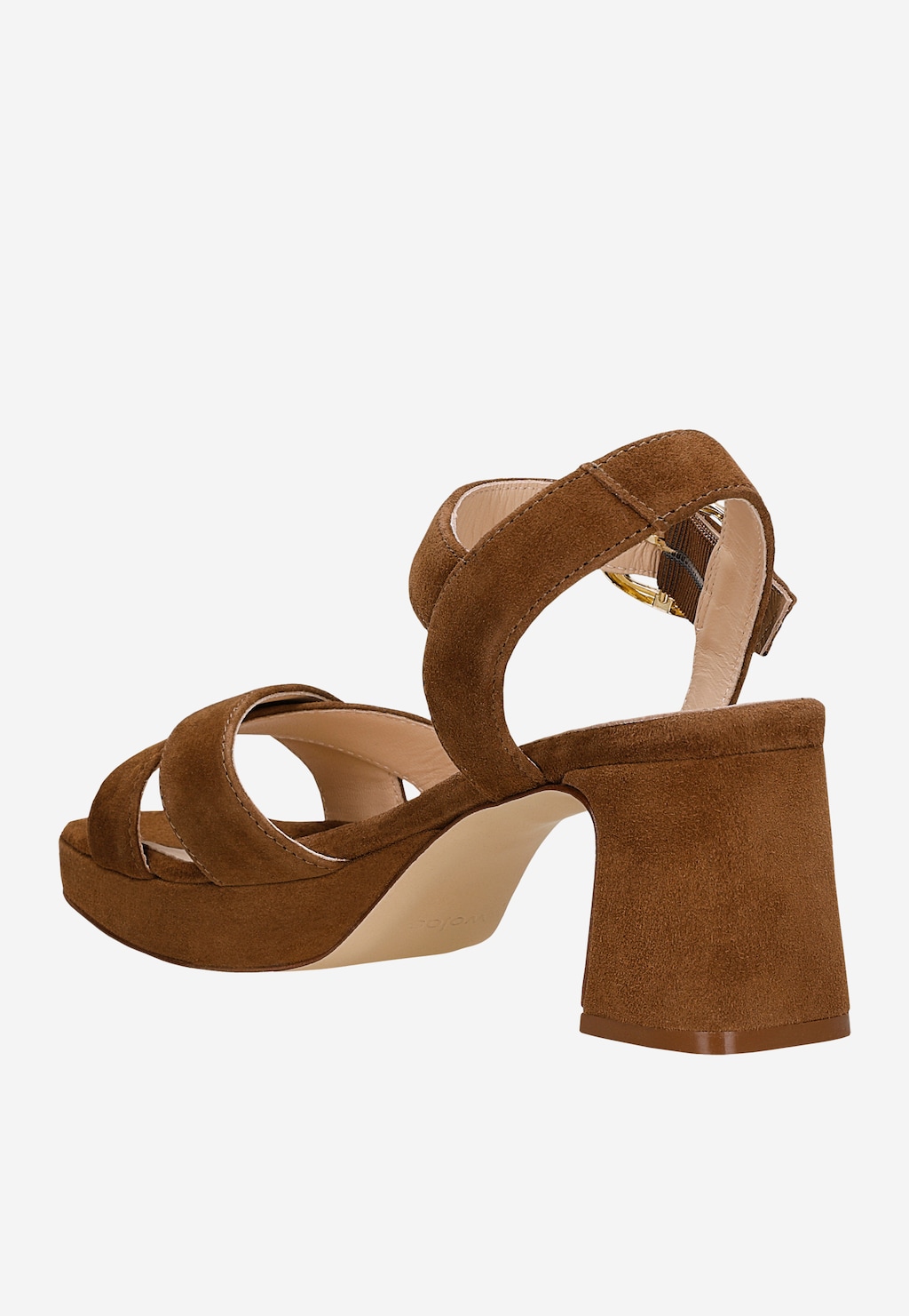 Brązowe zamszowe sandały na szerokim słupku 76251-63 Widok 3