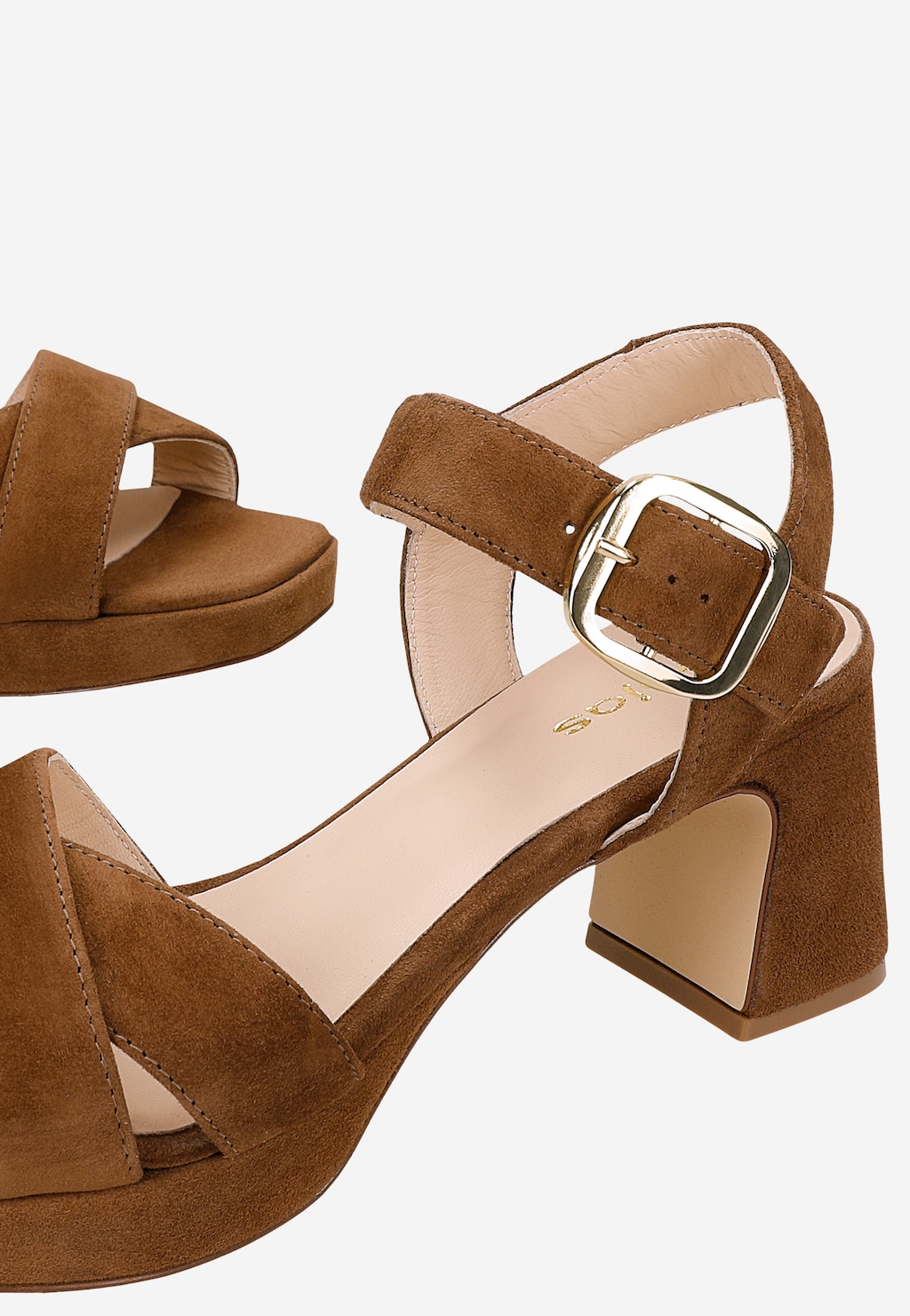 Brązowe zamszowe sandały na szerokim słupku 76251-63 Widok 7