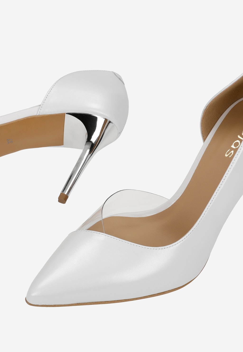 Białe perłowe czółenka damskie na srebrnej szpilce 35179-89 Widok 6