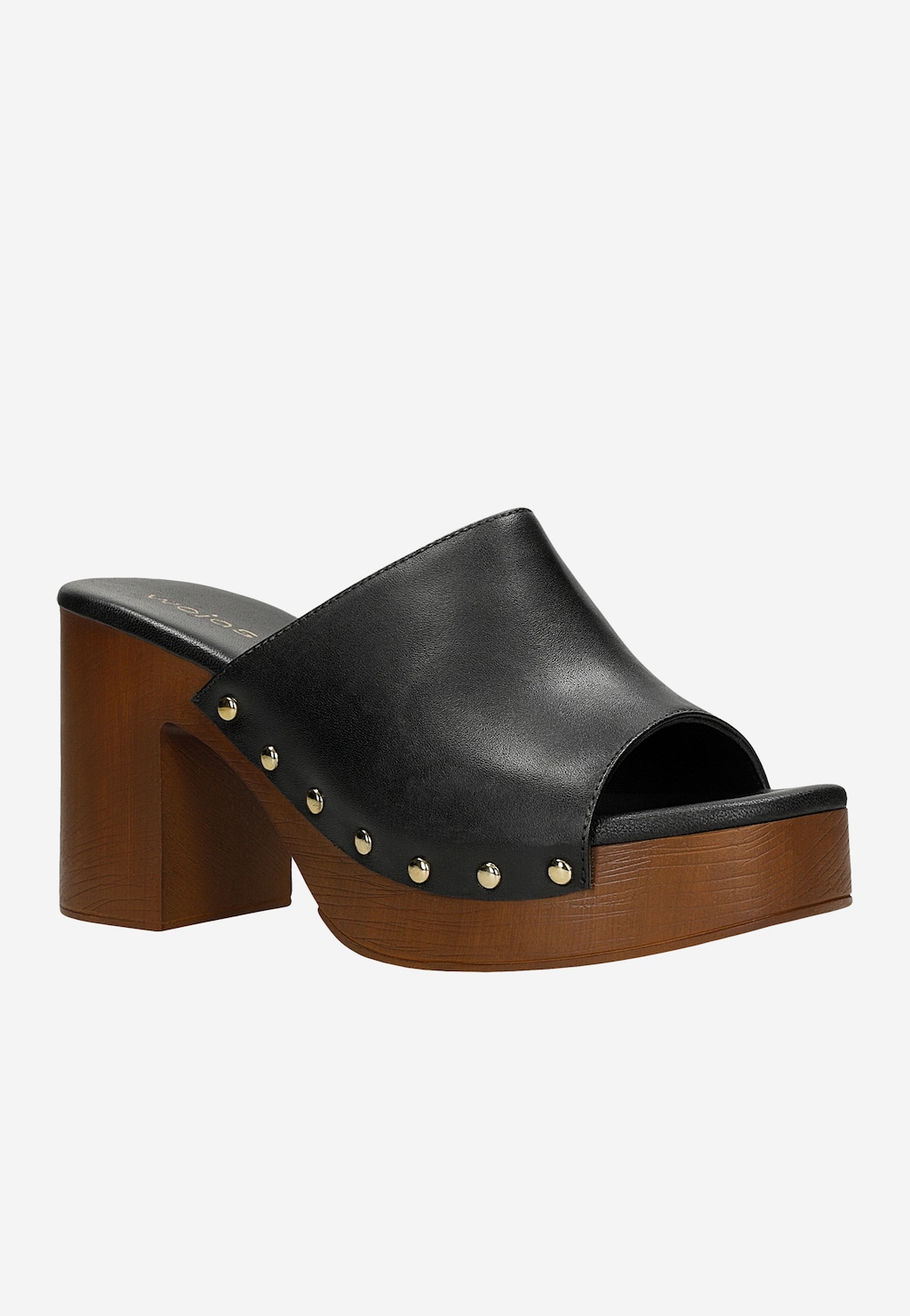 Czarne skórzane klapki na słupku i platformie 74171-51 Widok 2