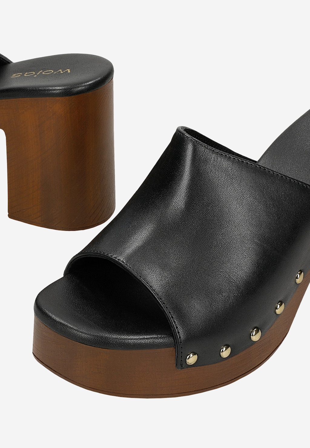 Czarne skórzane klapki na słupku i platformie 74171-51 Widok 6