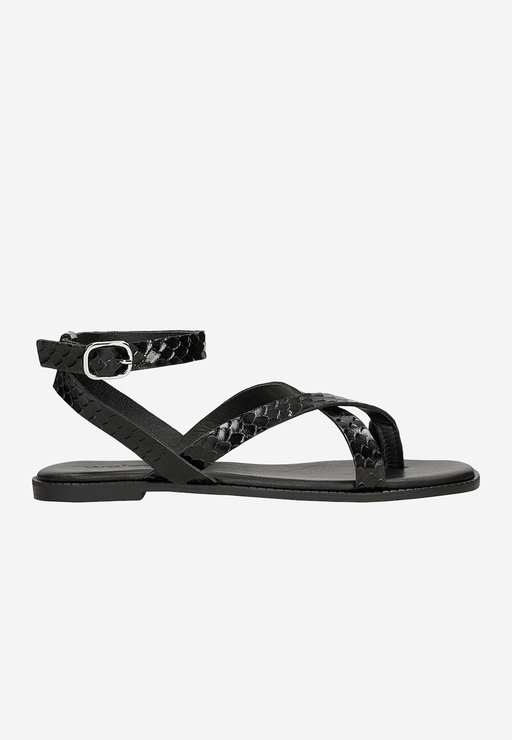 Czarne sandały damskie z błyszczącą fakturą 76267-51 Widok 1