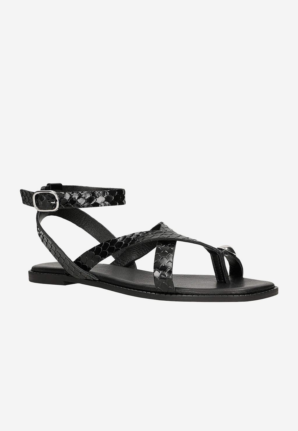 Czarne sandały damskie z błyszczącą fakturą 76267-51 Widok 2