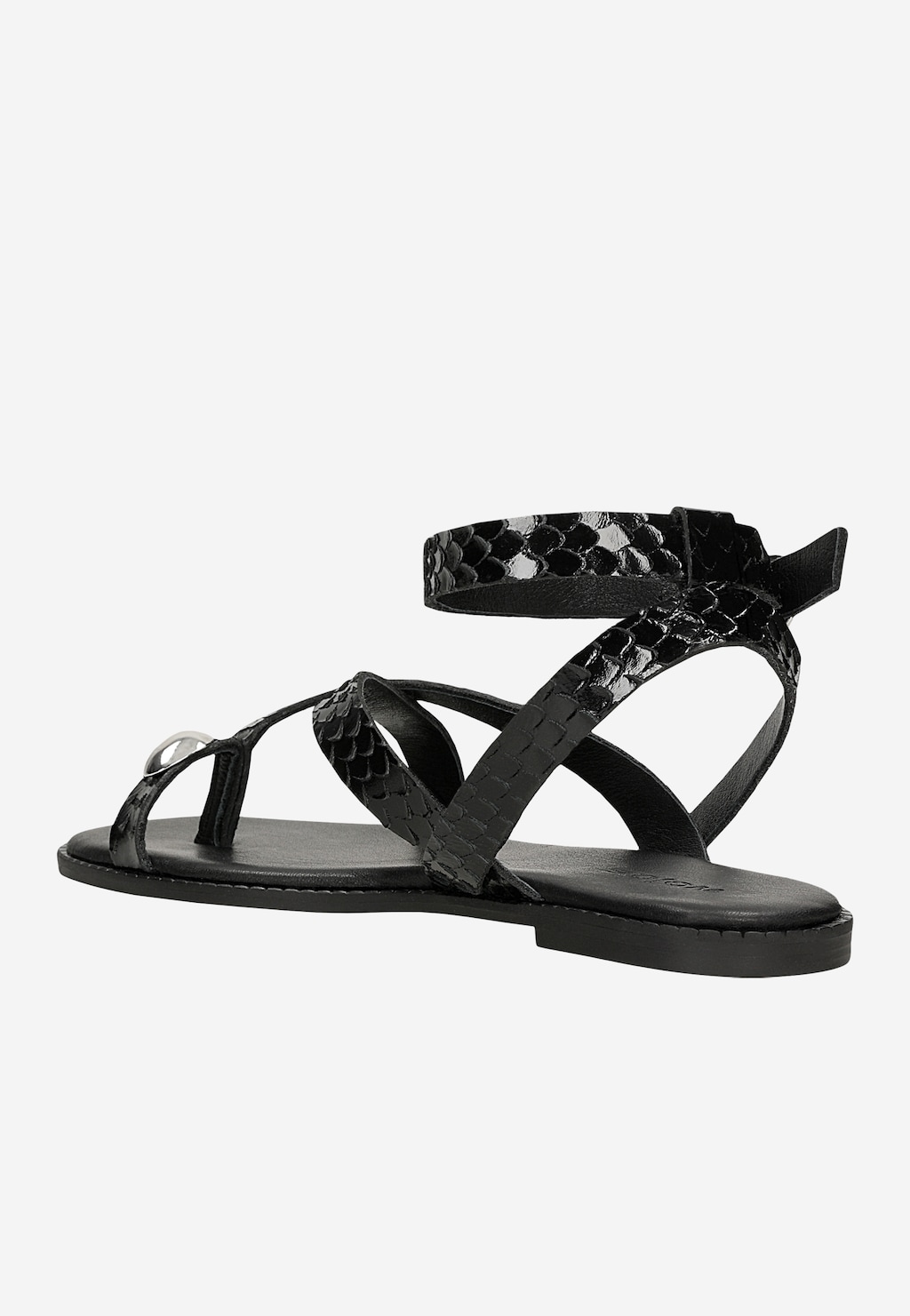 Czarne sandały damskie z błyszczącą fakturą 76267-51 Widok 3