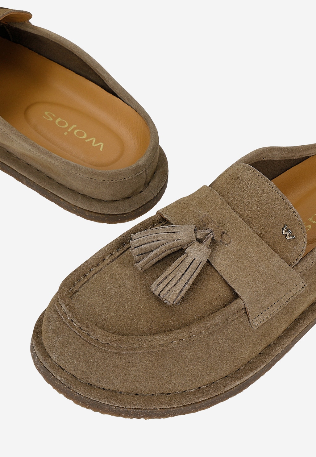 Beżowe klapki damskie z dwoiny typu mule loafers 74161-64 Widok 6