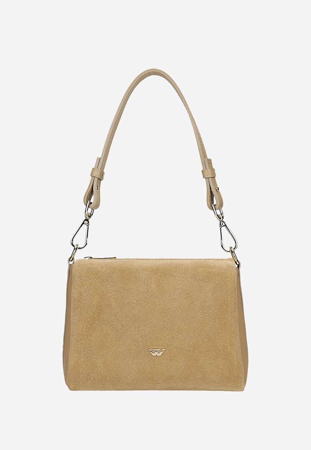 Mała beżowa torebka damska z połączenia dwoiny i skóry licowej 80484-74 Widok 1
